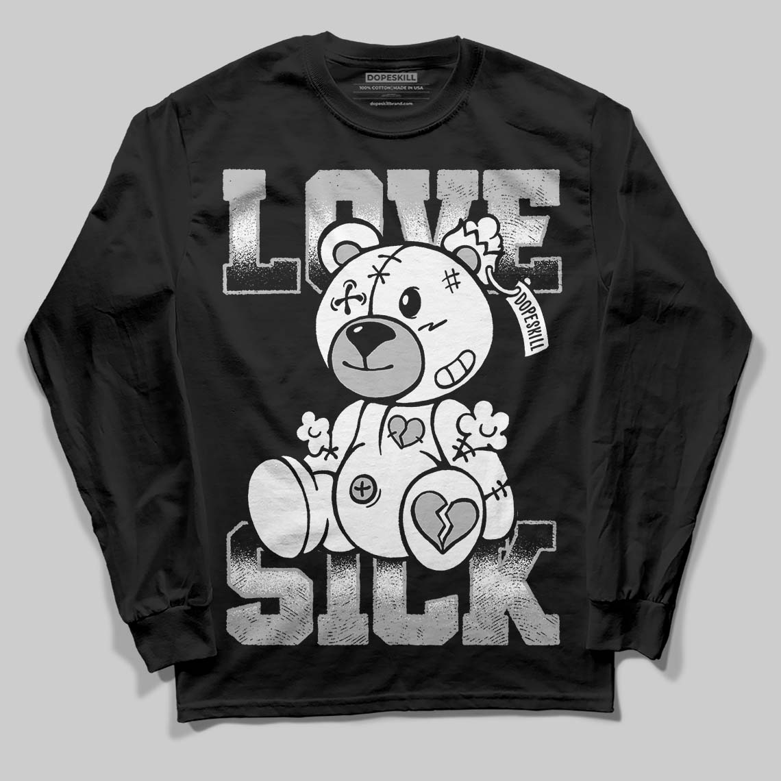 Dunk Low Panda White Black DopeSkill Long Sleeve T-Shirt Love Sick Graphic Streetwear - Black
