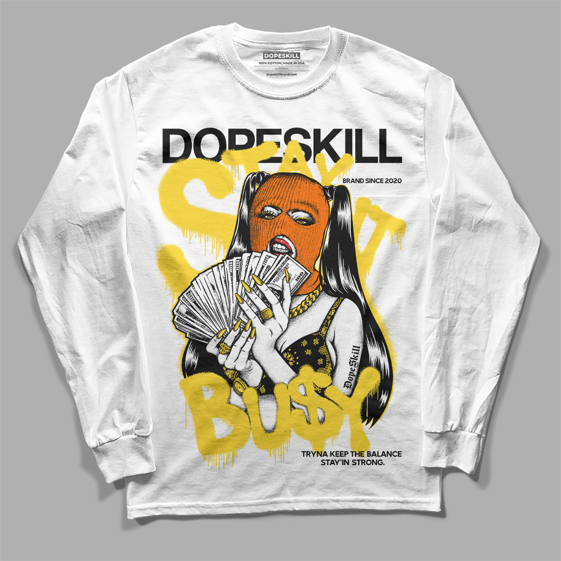 Jordan 4 Thunder DopeSkill Long Sleeve T-Shirt Stay It Busy Graphic Streetwear - White
