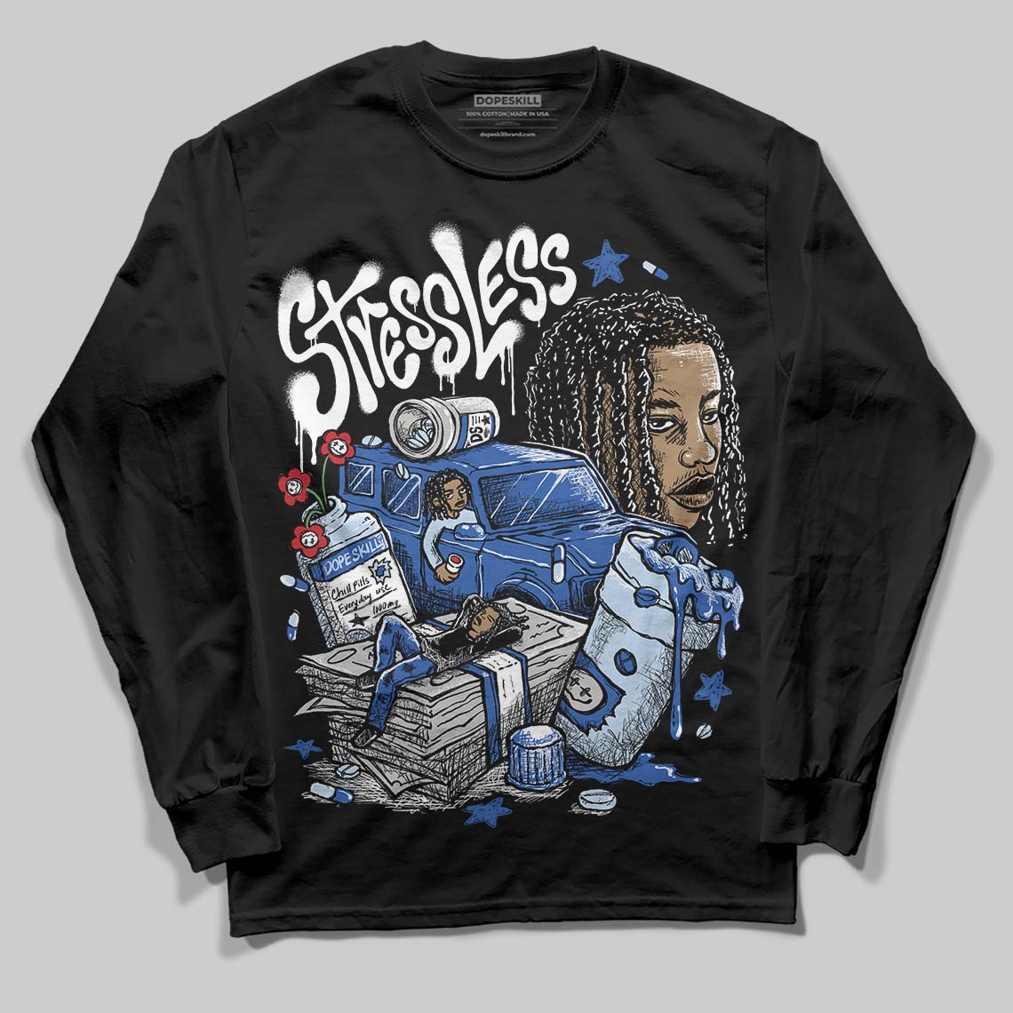 Awake NY x Jordan 5 Retro 'Black Racer Blue' DopeSkill Long Sleeve T-Shirt Stressless Graphic Streetwear - Black