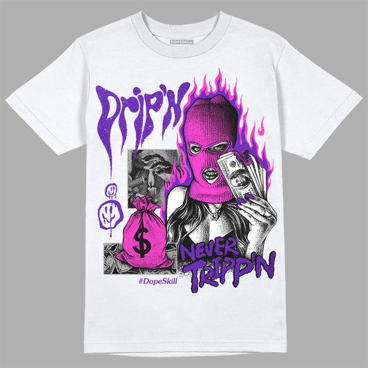 Jordan 13 Court Purple DopeSkill T-Shirt Drip'n Never Tripp'n Graphic Streetwear - White