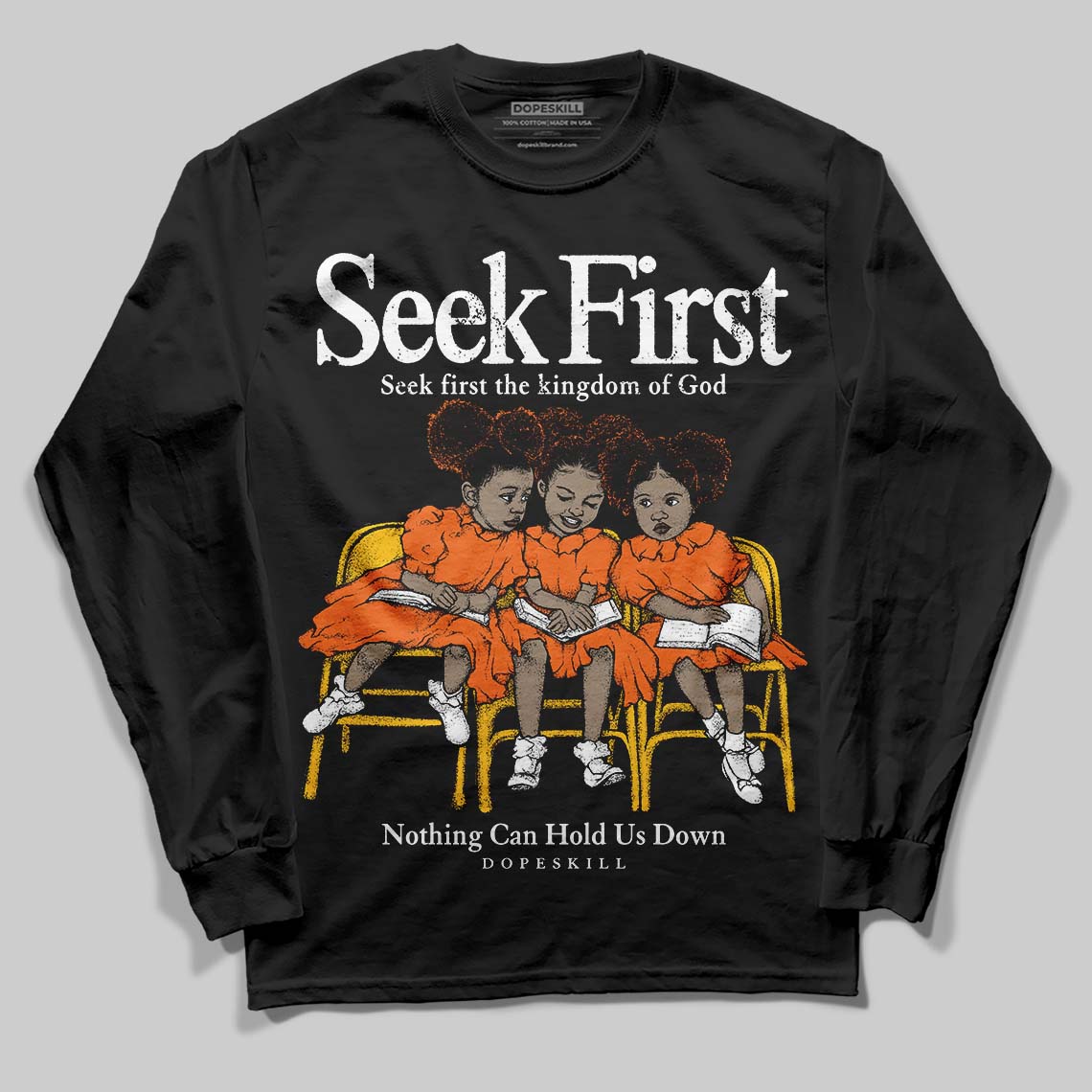 Orange, Black and White Sneakers DopeSkill Long Sleeve T-Shirt New Seek First Graphic Streetwear - Black