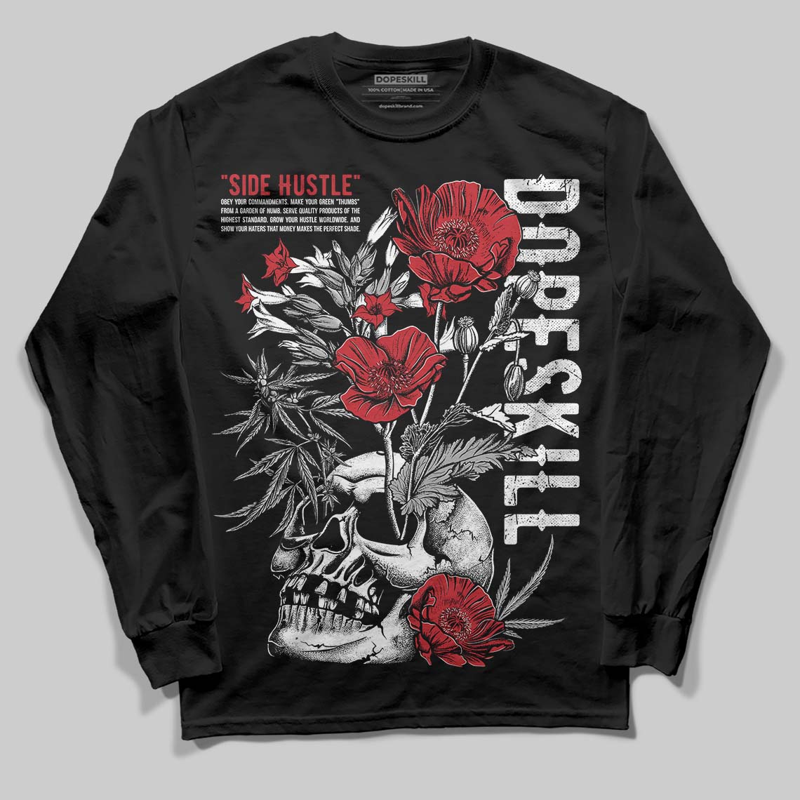 Jordan 5 Retro Fire Red Black Tongue (2025) DopeSkill Long Sleeve T-Shirt Side Hustle Graphic Streetwear - Black