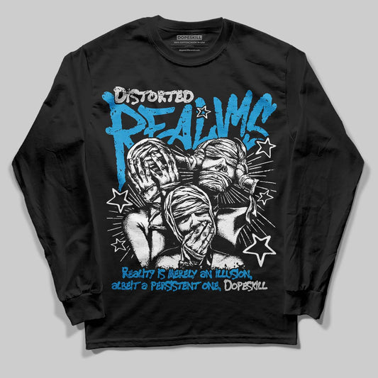 Jordan 4 Retro Military Blue DopeSkill Long Sleeve T-Shirt Distorted Realms Graphic Streetwear - Black