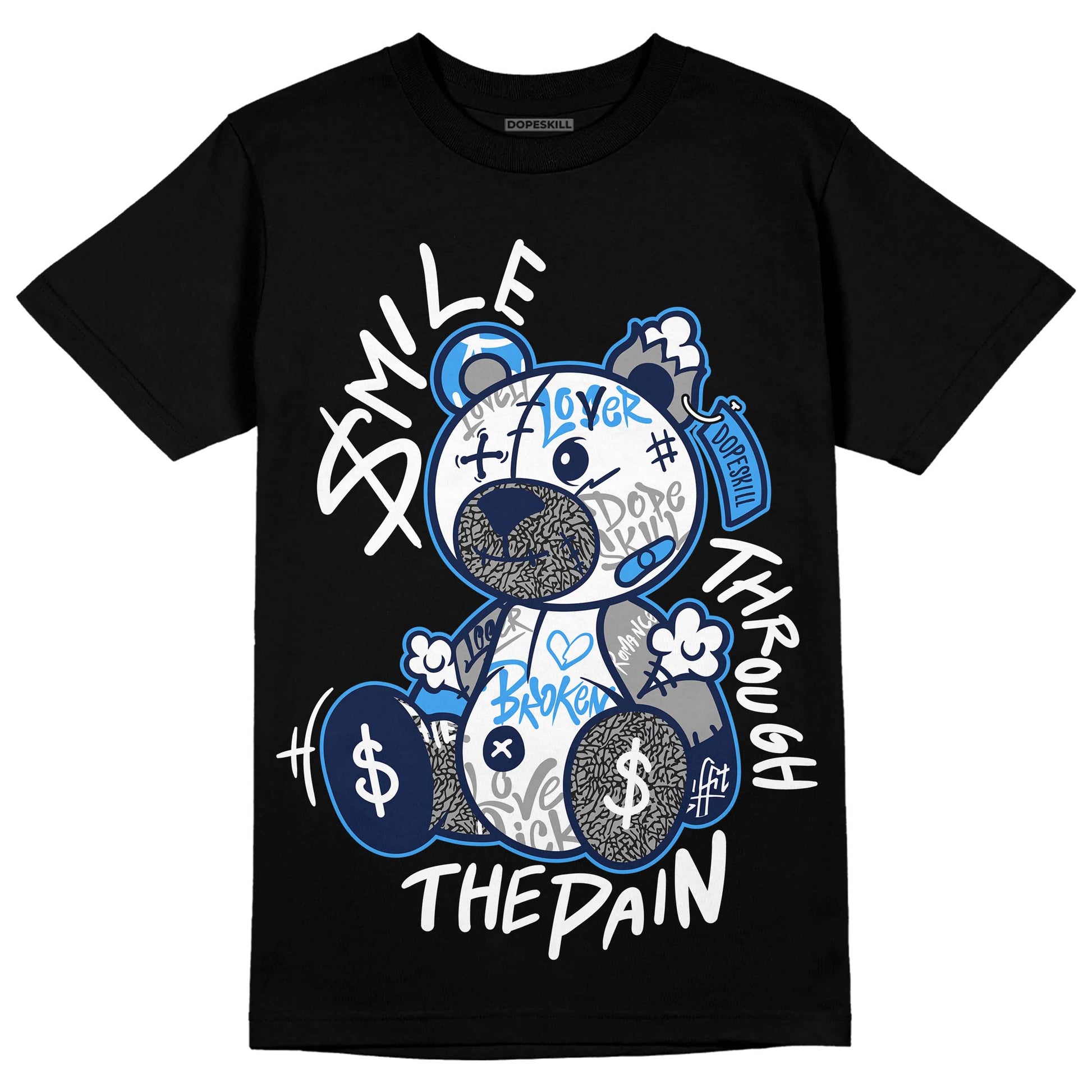 Jordan 3 "Midnight Navy" DopeSkill T-Shirt Smile Through The Pain Graphic Streetwear - Black