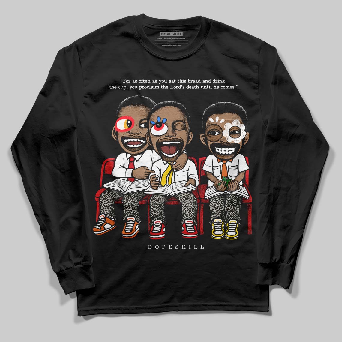 Jordan 3 Retro Fire Red DopeSkill Long Sleeve T-Shirt First Sunday Graphic Streetwear - Black