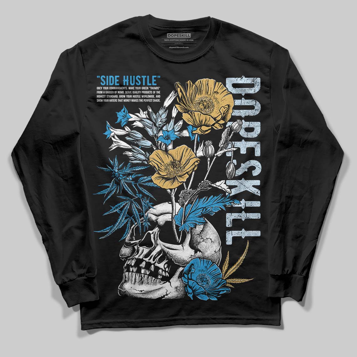 Jordan 4 Denim “Worn Blue” DopeSkill Long Sleeve T-Shirt Side Hustle Graphic Streetwear - Black