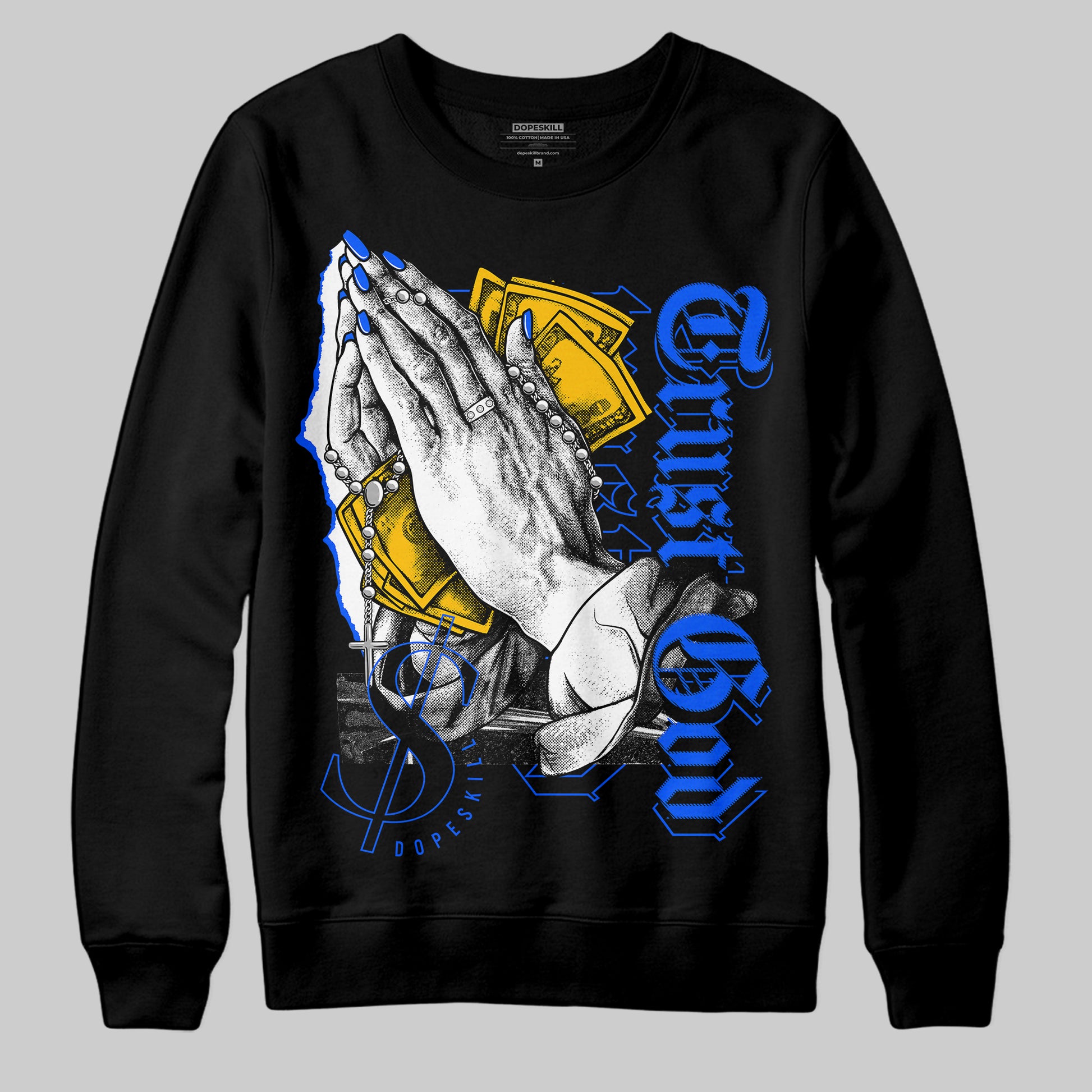Royal Blue Sneakers DopeSkill Sweatshirt Trust God Graphic Streetwear - Black