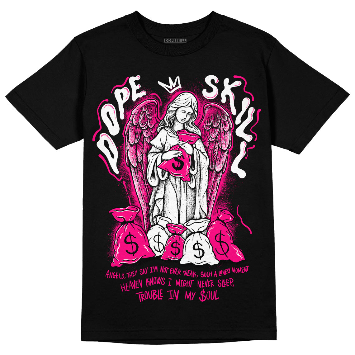 Jordan 1 Low GS “Fierce Pink” DopeSkill T-Shirt Angels Graphic Streetwear - Black
