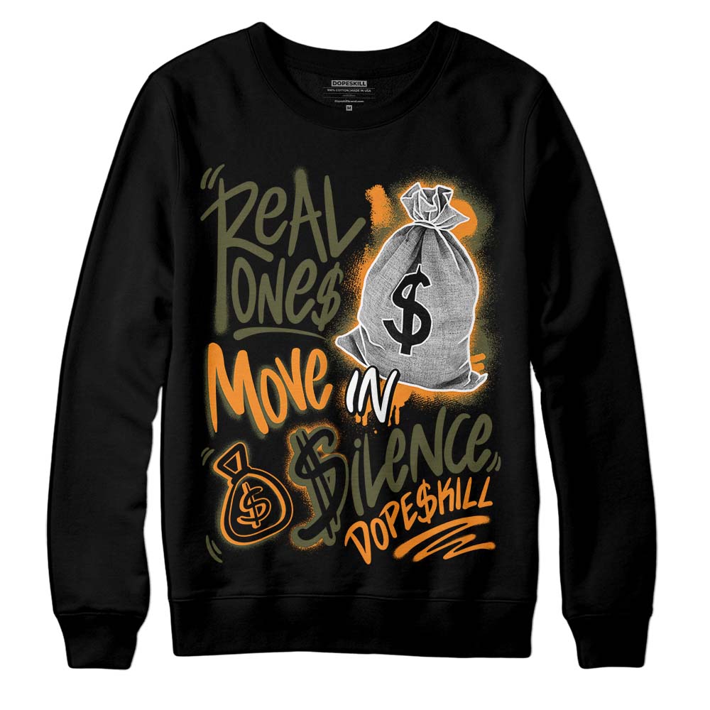 Jordan 5 “Olive” DopeSkill Sweatshirt Real Ones Move In Silence Graphic Streetwear - Black