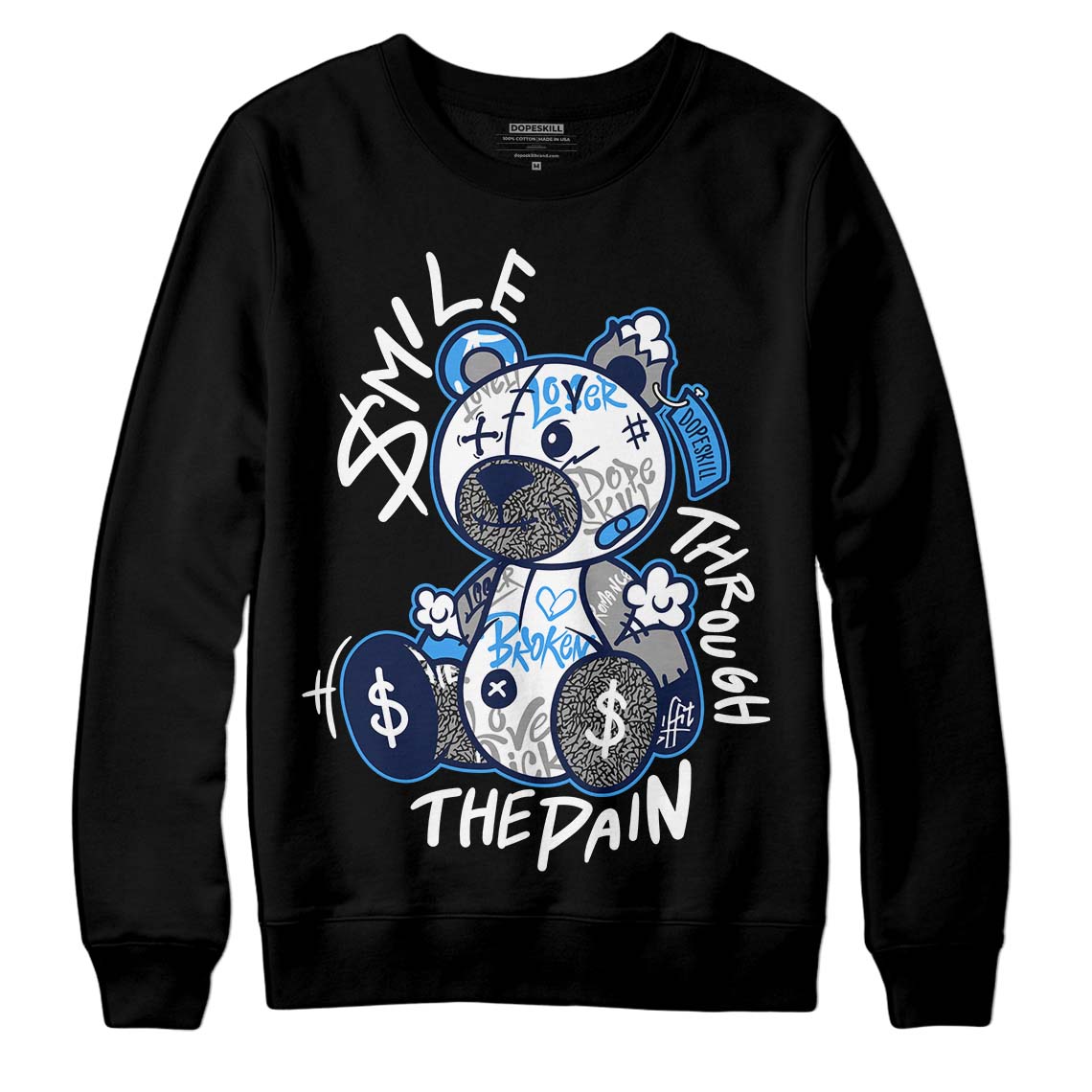 Jordan 3 "Midnight Navy" DopeSkill Sweatshirt Smile Through The Pain Graphic Streetwear - Black