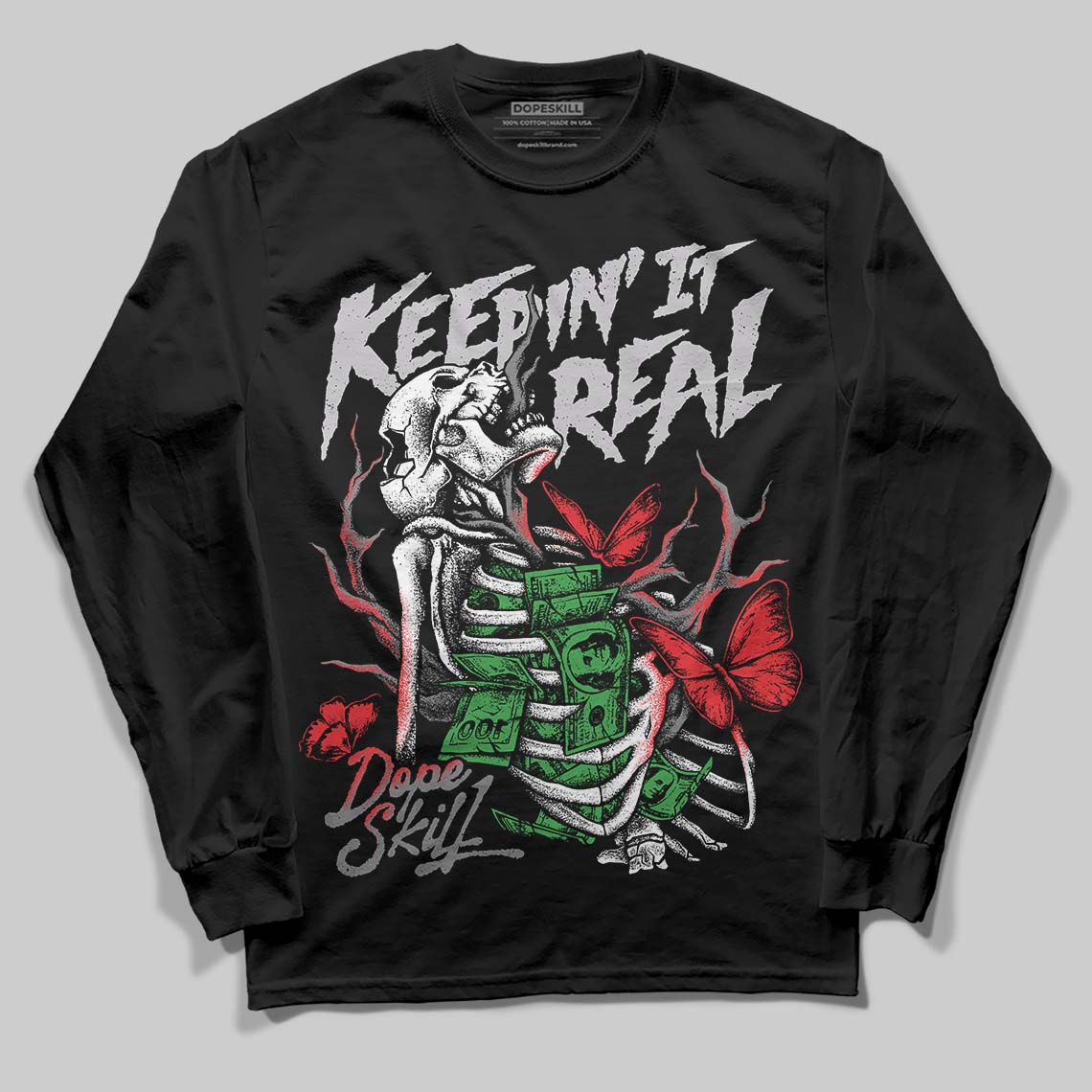 Grey Sneakers DopeSkill Long Sleeve T-Shirt Keepin' It Real Graphic Streetwear - Black