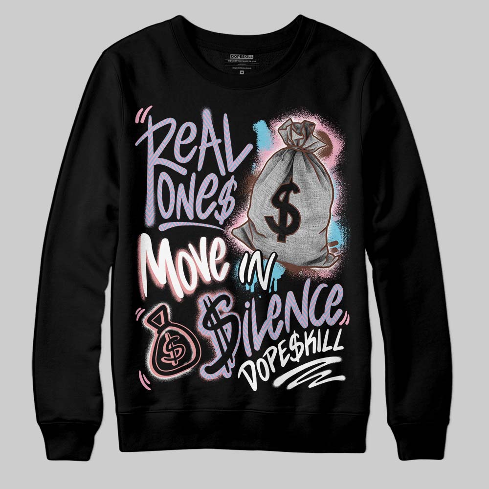 Harris Tweed x Dunk Low Denim Turquoise and Baroque Brown DopeSkill Sweatshirt Real Ones Move In Silence Graphic Streetwear - Black