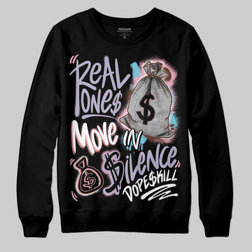 Harris Tweed x Dunk Low Denim Turquoise and Baroque Brown DopeSkill Sweatshirt Real Ones Move In Silence Graphic Streetwear - Black