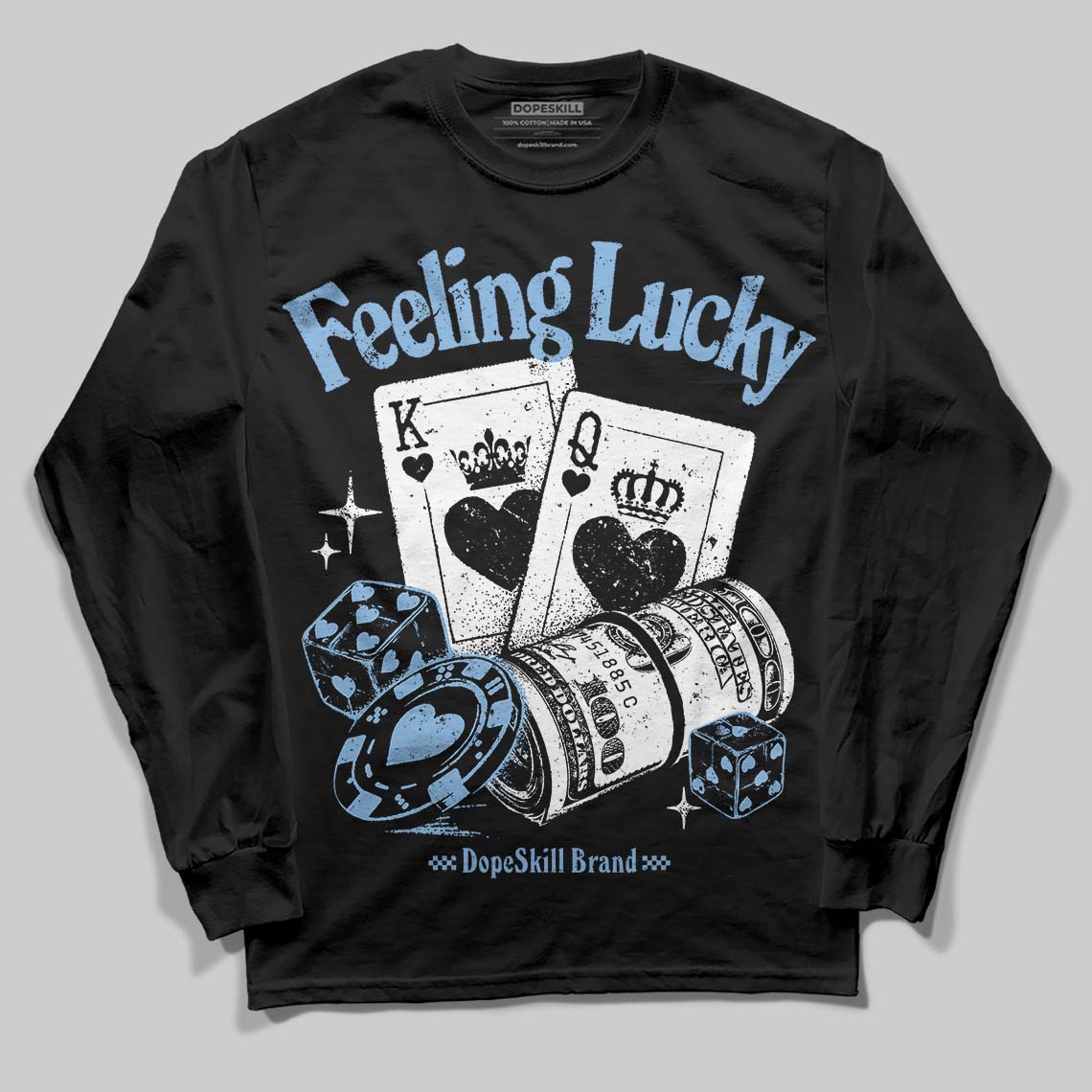 Jordan 6 University Blue DopeSkill Long Sleeve T-Shirt Feeling Lucky Graphic Streetwear - Black