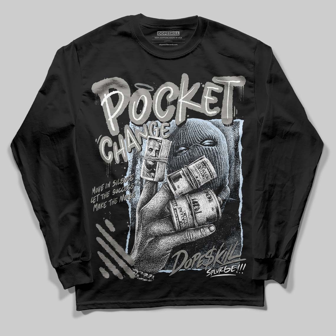 Jordan 9 Cool Grey DopeSkill Long Sleeve T-Shirt Pocket Change Graphic Streetwear - Black