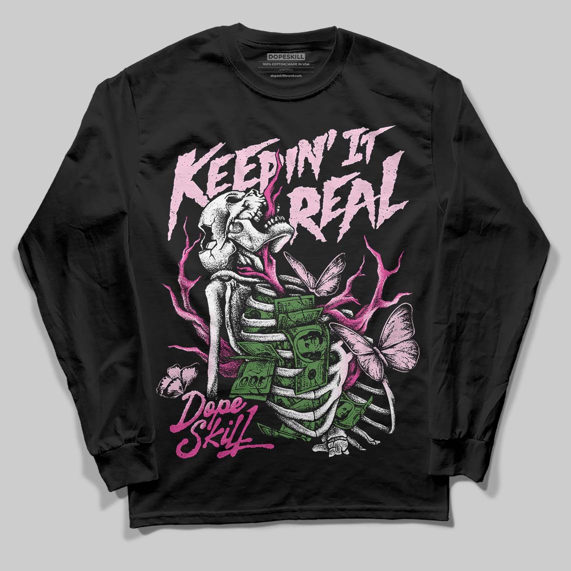 Pink Sneakers DopeSkill Long Sleeve T-Shirt Keepin' It Real Graphic Streetwear - black
