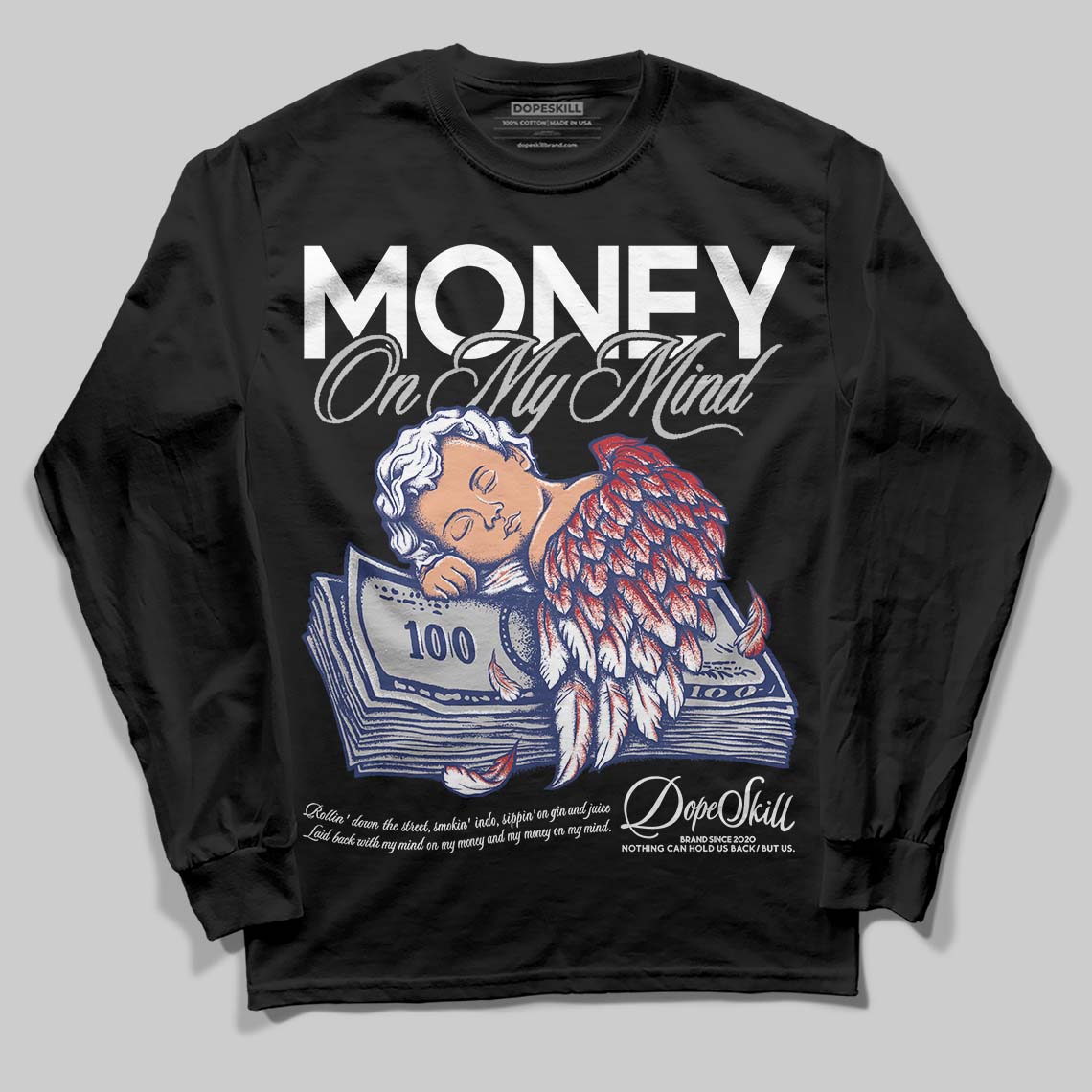 Jordan 1 High OG Rare Air "Deep Royal Blue" DopeSkill Long Sleeve T-Shirt MOMM Graphic Streetwear - Black