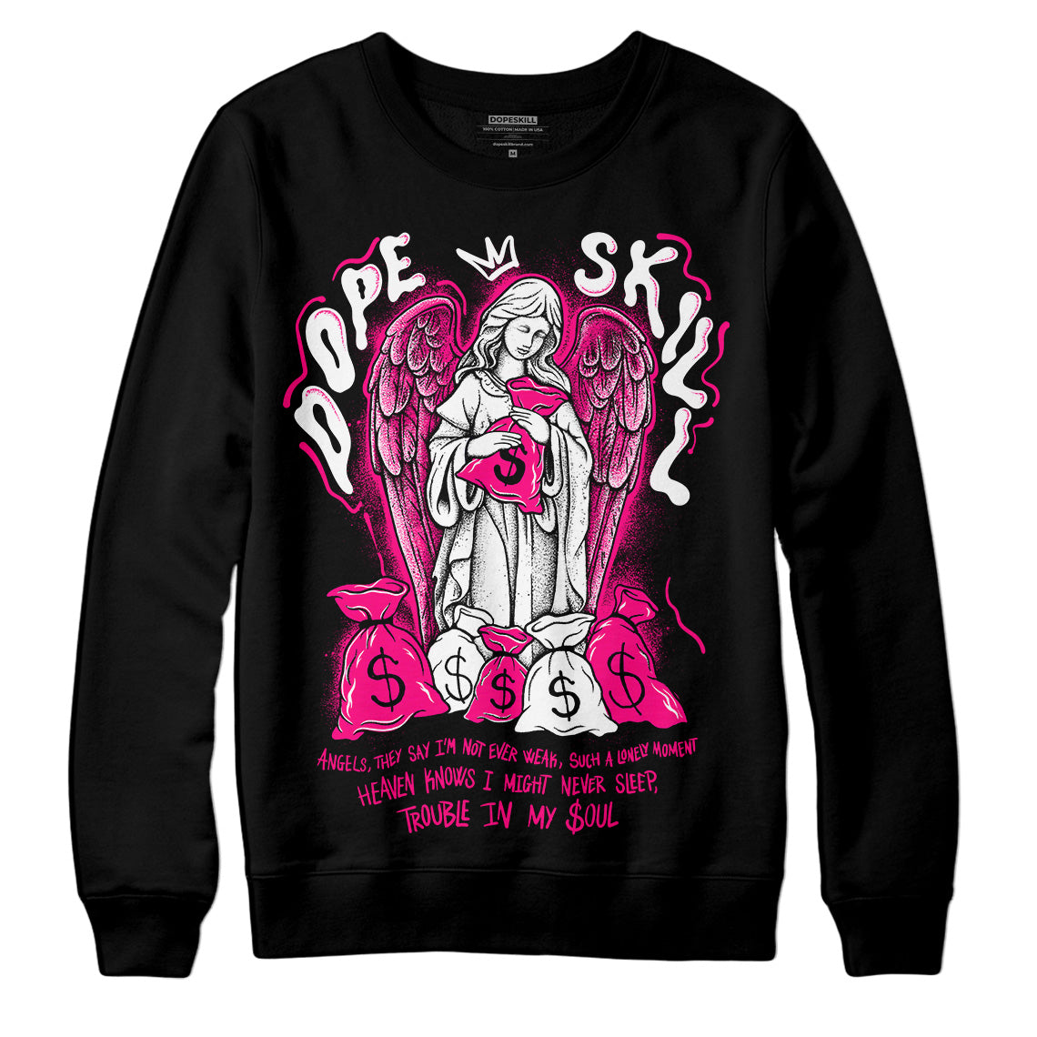 Jordan 1 Low GS “Fierce Pink” DopeSkill Sweatshirt Angels Graphic Steetwear - Black