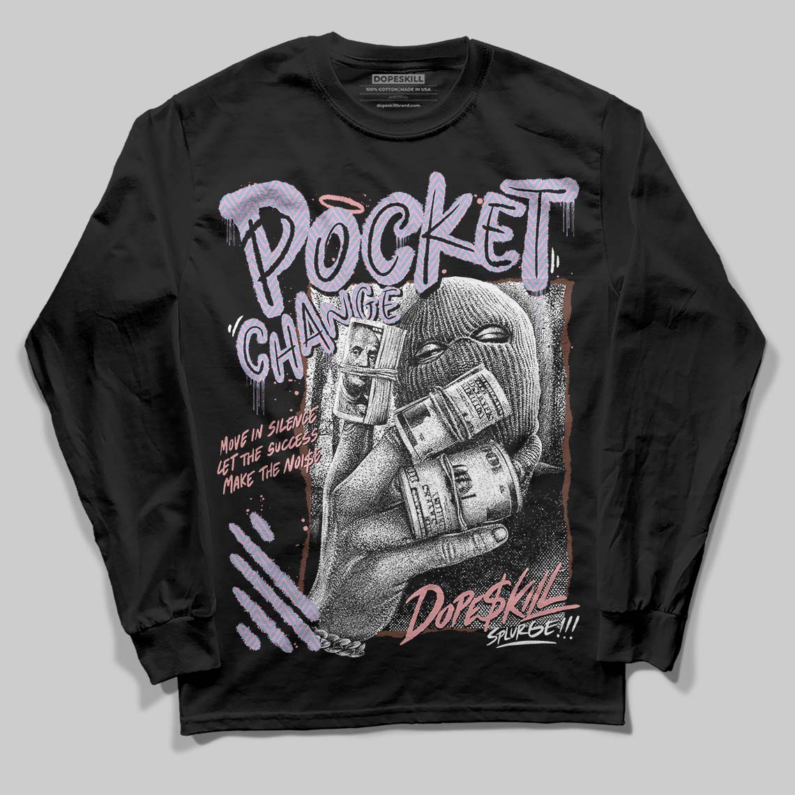 Harris Tweed x Dunk Low Denim Turquoise and Baroque Brown DopeSkill Long Sleeve T-Shirt Pocket Change Graphic Streetwear - Black