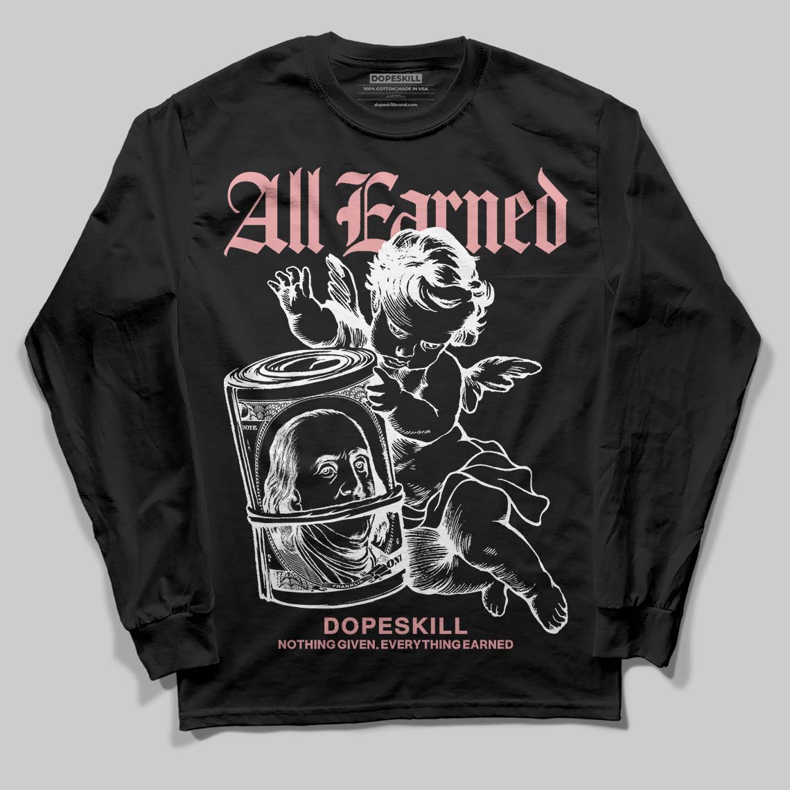 Harris Tweed x Wmns Dunk Low 'Black Phantom' DopeSkill Long Sleeve T-Shirt All Earned Graphic Streetwear - Black