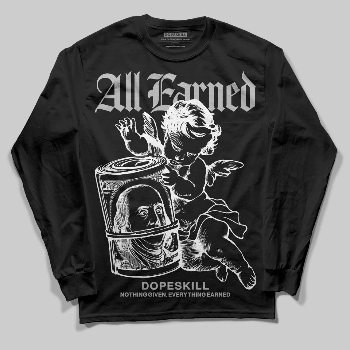 Dunk Low Panda White Black DopeSkill Long Sleeve T-Shirt All Earned Graphic Streetwear - Black