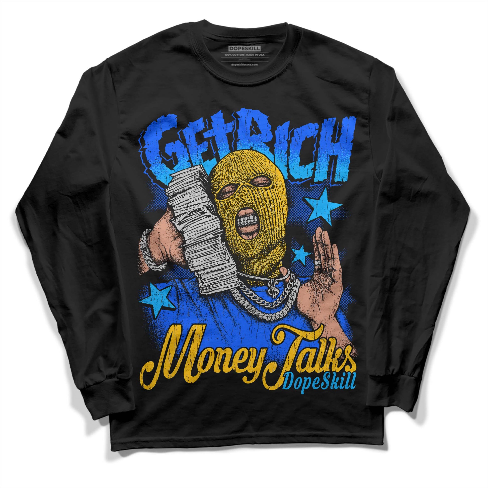 Royal Blue Sneakers DopeSkill Long Sleeve T-Shirt Get Rich Graphic Streetwear - Black