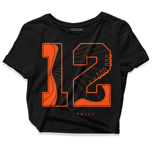 Jordan 12 Retro Brilliant Orange DopeSkill Women's Crop Top No.12 Graphic Streetwear - Black