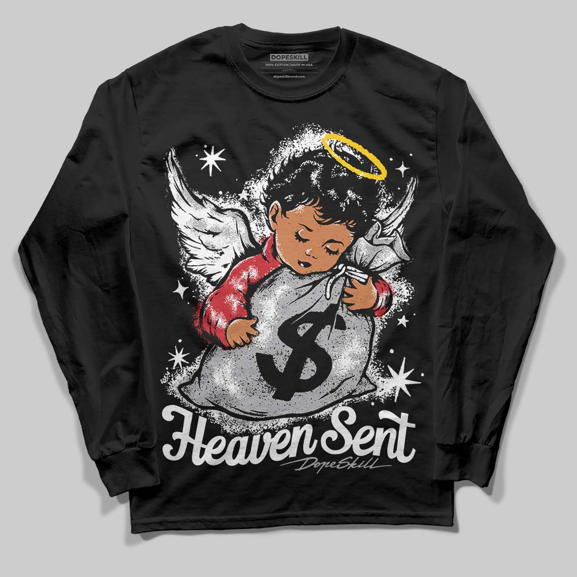 Jordan 4 OG “White Cement” DopeSkill Long Sleeve T-Shirt Heaven Sent Graphic Streetwear - Black