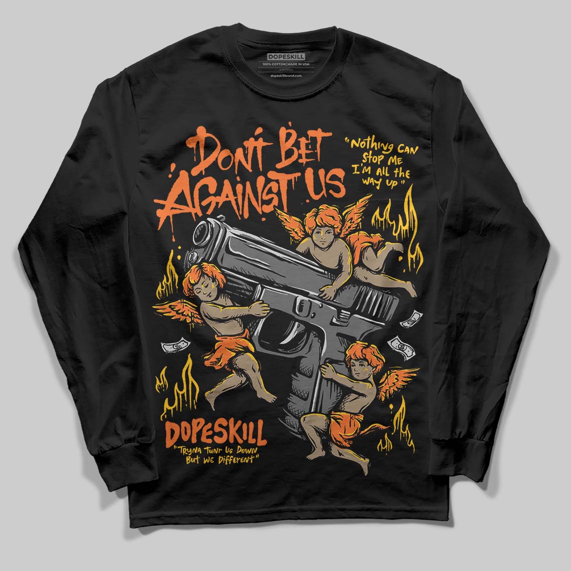 Orange, Black and White Sneakers DopeSkill Long Sleeve T-Shirt Don't Bet Against Us Graphic Streetwear - Black