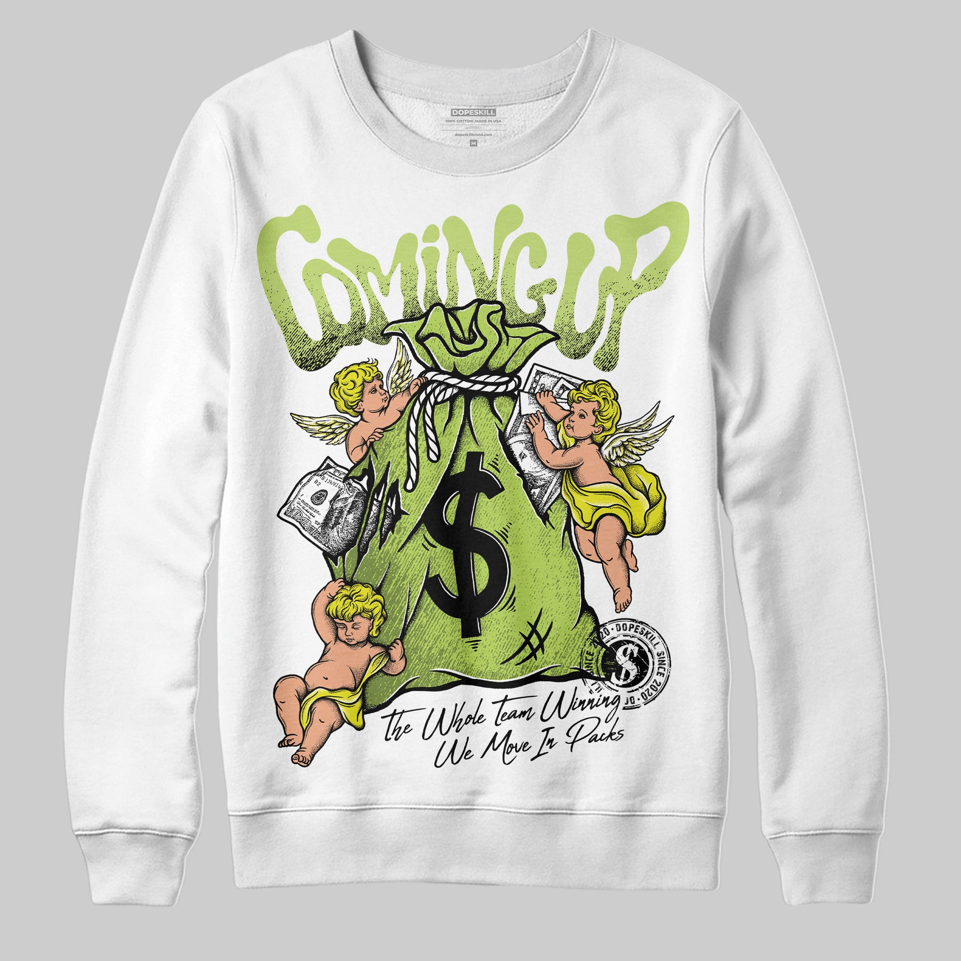 Jordan 13 Retro Bright Cactus DopeSkill Sweatshirt Money Bag Coming Up Graphic Streetwear - White