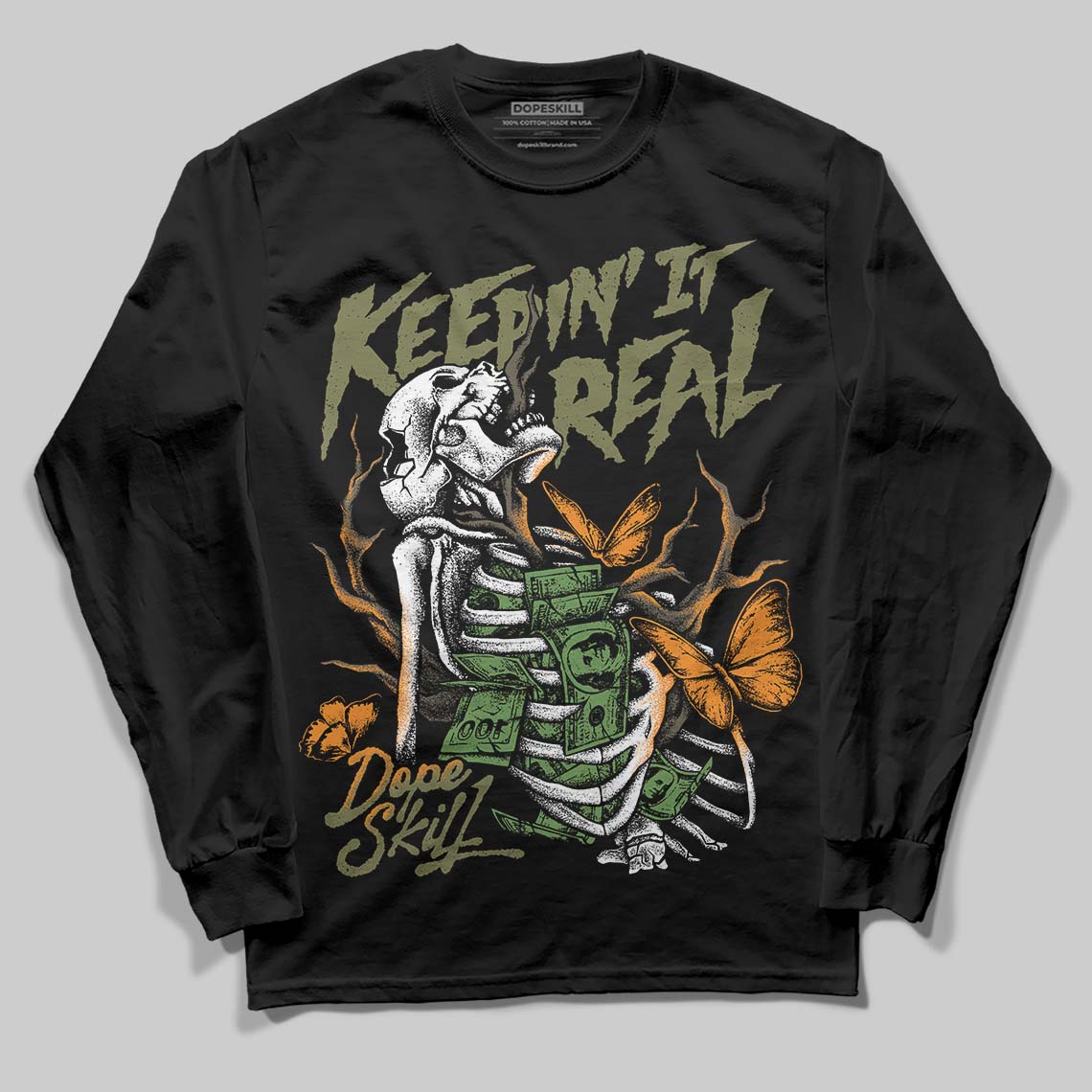 Olive Sneakers DopeSkill Long Sleeve T-Shirt Keepin' It Real Graphic Streetwear - black
