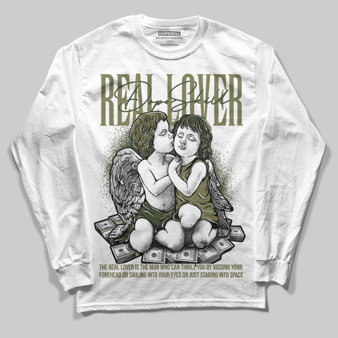 Jordan 4 Retro SE Craft Medium Olive DopeSkill Long Sleeve T-Shirt Real Lover Graphic Streetwear - White