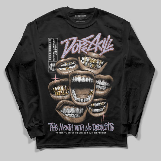 Harris Tweed x Dunk Low Denim Turquoise and Baroque Brown DopeSkill Long Sleeve T-Shirt The Mouth With No Droughts Graphic Streetwear - Black