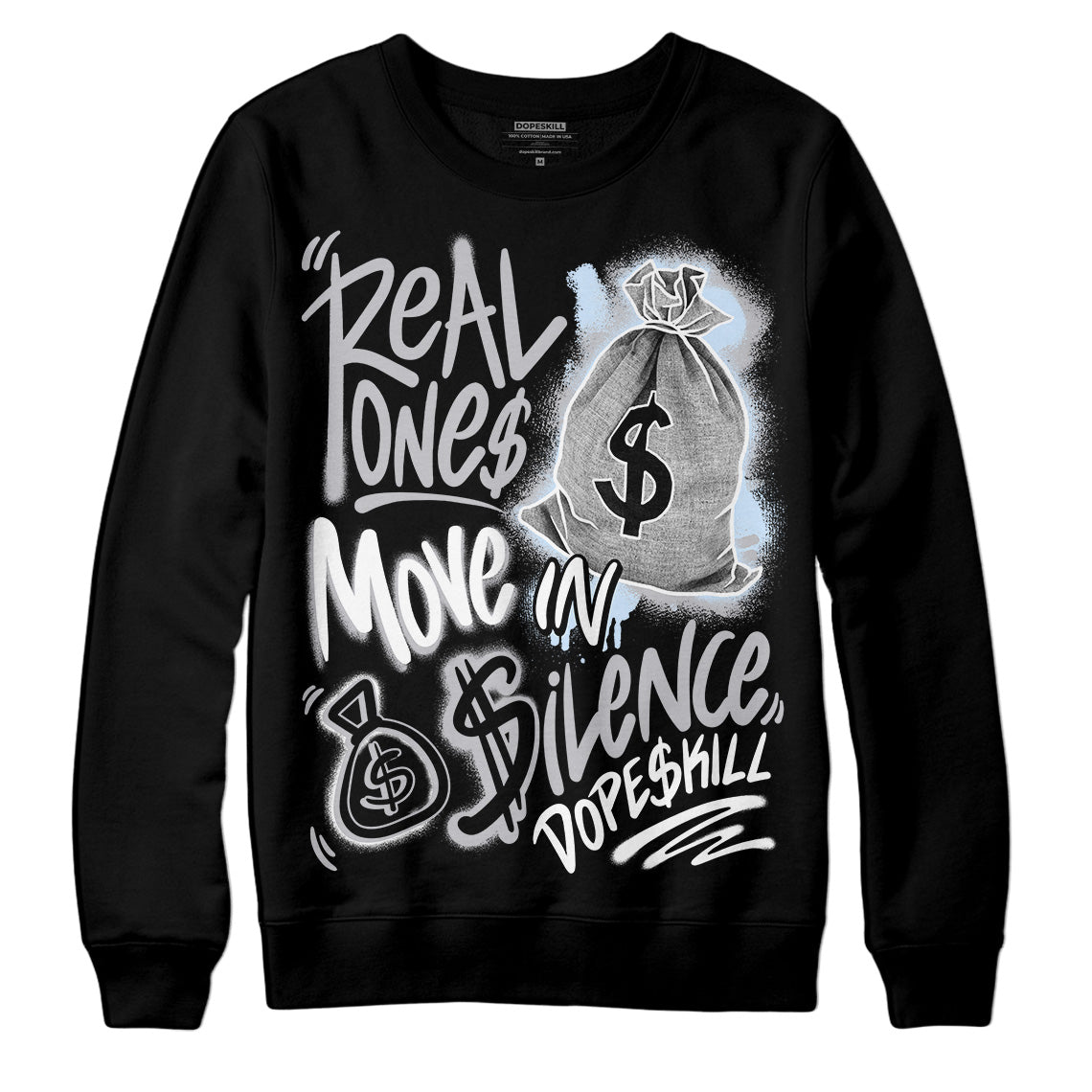 Jordan 11 Retro Low Cement Grey DopeSkill Sweatshirt Real Ones Move In Silence Graphic Streetwear - Black
