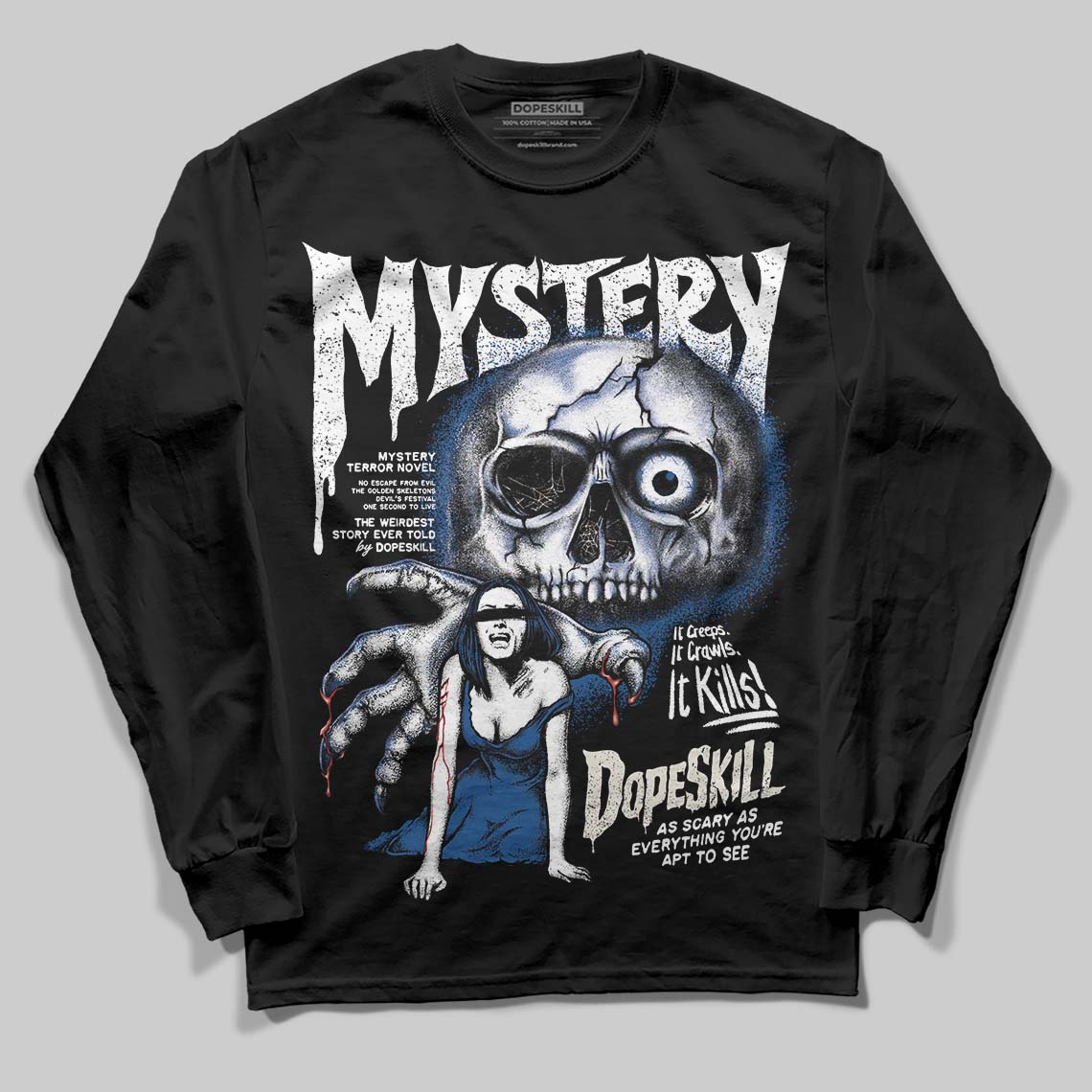 Jordan 1 Low OG “Storm Blue” DopeSkill Long Sleeve T-Shirt Mystery Ghostly Grasp Graphic Streetwear - Black