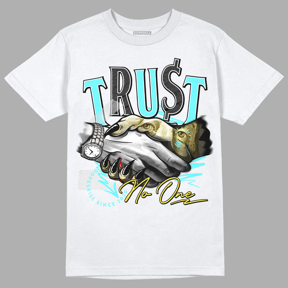 Jordan 5 Aqua DopeSkill T-Shirt Trust No One Graphic Streetwear - White 
