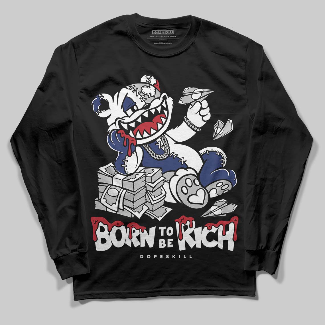 Jordan 1 High OG Rare Air "Deep Royal Blue" DopeSkill Long Sleeve T-Shirt Born To Be Rich Graphic Streetwear - Black