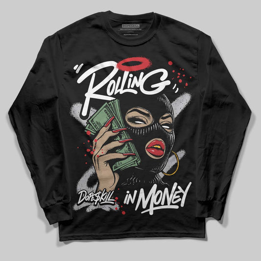 Jordan 4 OG “White Cement” DopeSkill Long Sleeve T-Shirt Rolling in Money Graphic Streetwear - Black