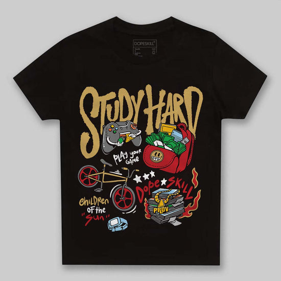 Jordan 4 Retro “Pizza” DopeSkill Toddler Kids T-shirt Study Hard Graphic Streetwear - Black
