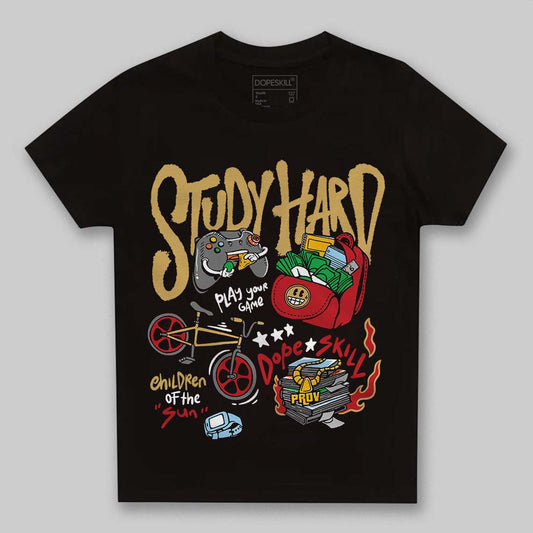 Jordan 4 Retro “Pizza” DopeSkill Toddler Kids T-shirt Study Hard Graphic Streetwear - Black