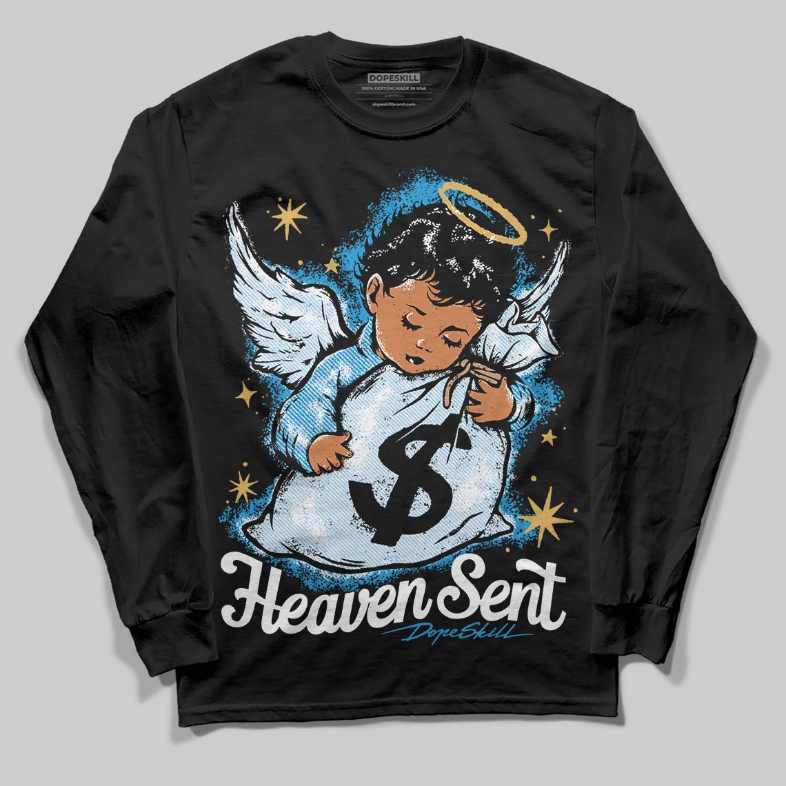 Jordan 4 Denim “Worn Blue” DopeSkill Long Sleeve T-Shirt Heaven Sent Graphic Streetwear - black