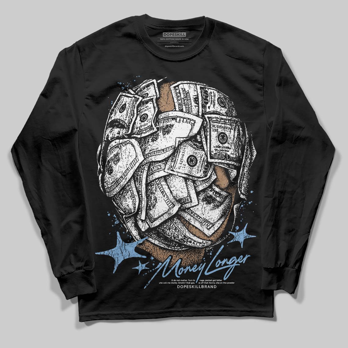 Jordan 6 University Blue DopeSkill Long Sleeve T-Shirt Money Longer Graphic Streetwear - black