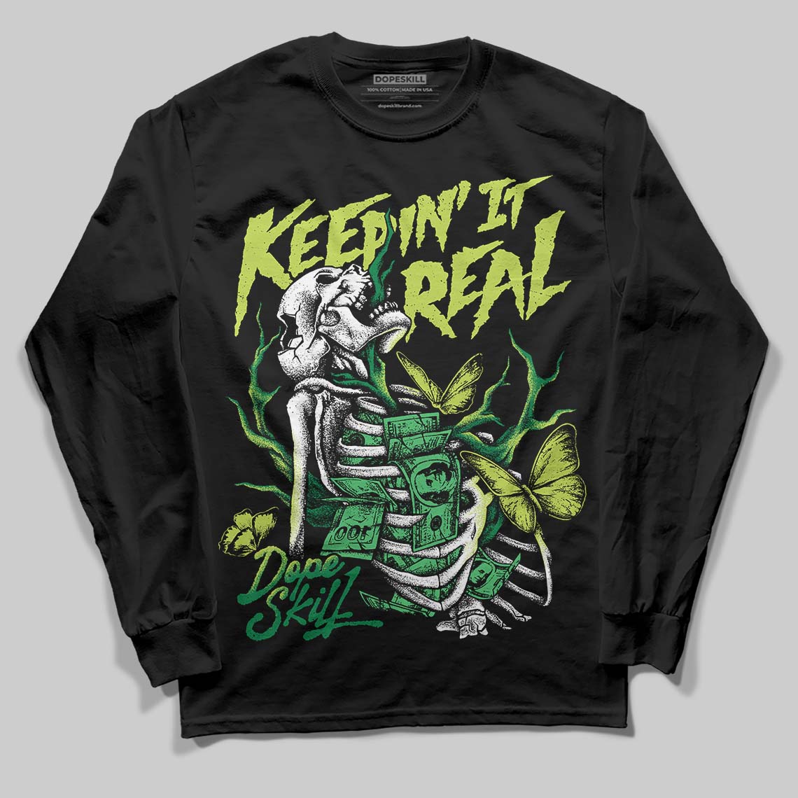 Green Sneakers DopeSkill Long Sleeve T-Shirt Keepin' It Real Graphic Streetwear - Black