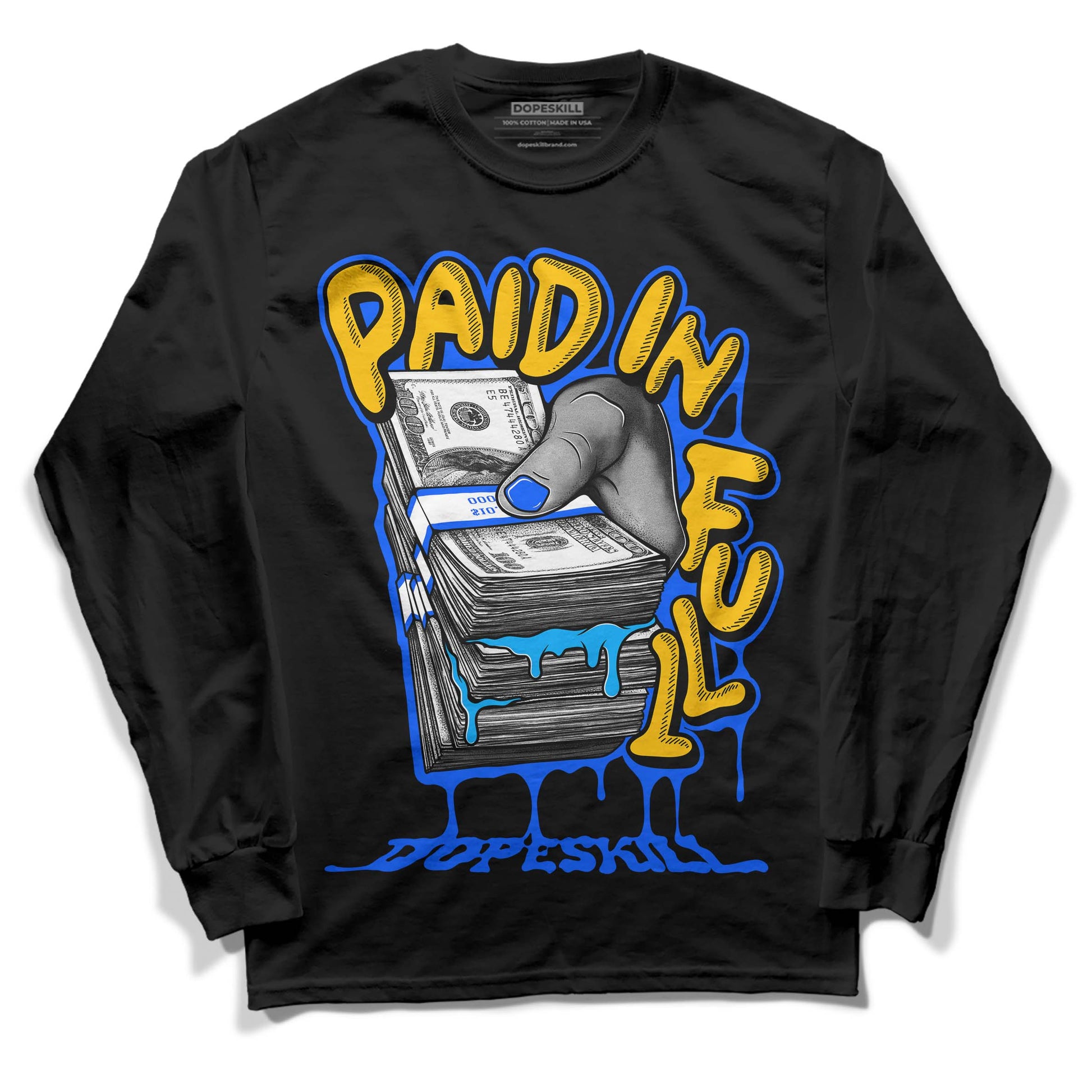 Royal Blue Sneakers DopeSkill Long Sleeve T-Shirt Paid In Full Graphic Streetwear - Black