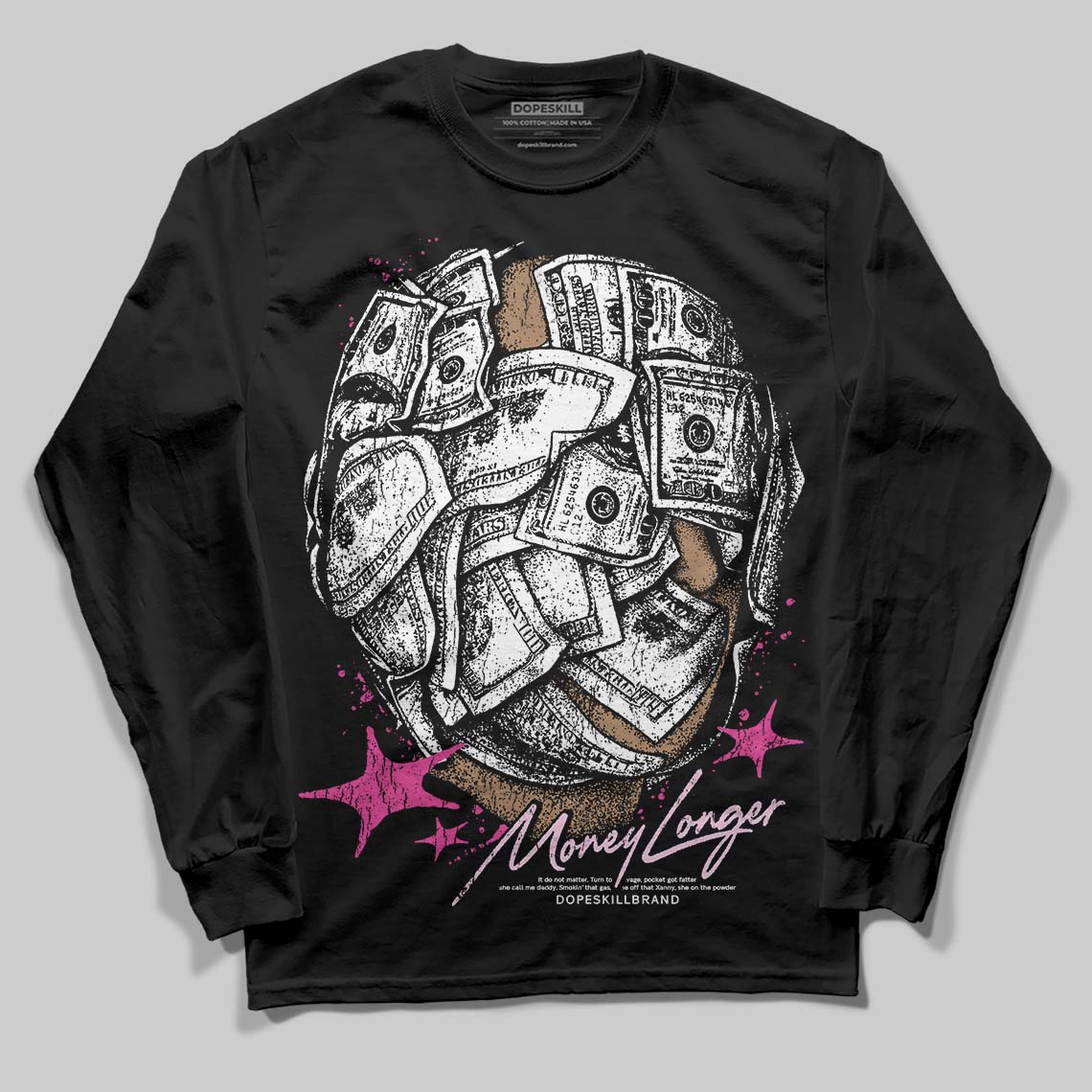 Pink Sneakers DopeSkill Long Sleeve T-Shirt Money Longer Graphic Streetwear - Black