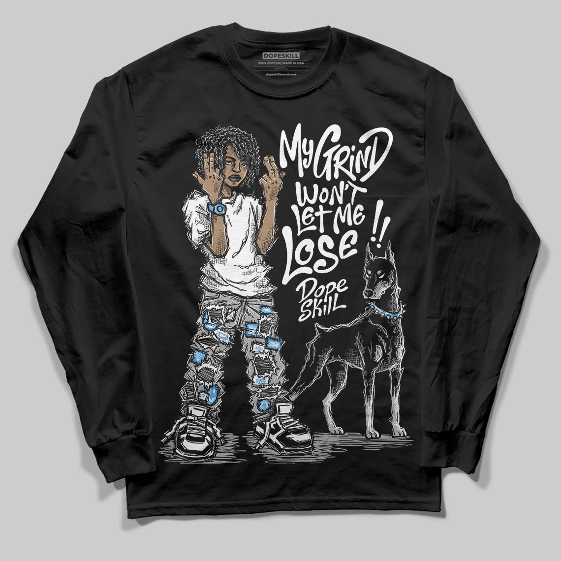 Black and White Sneakers DopeSkill Long Sleeve T-Shirt My Grind Won't Let Me Lose Graphic Streetwear - Black