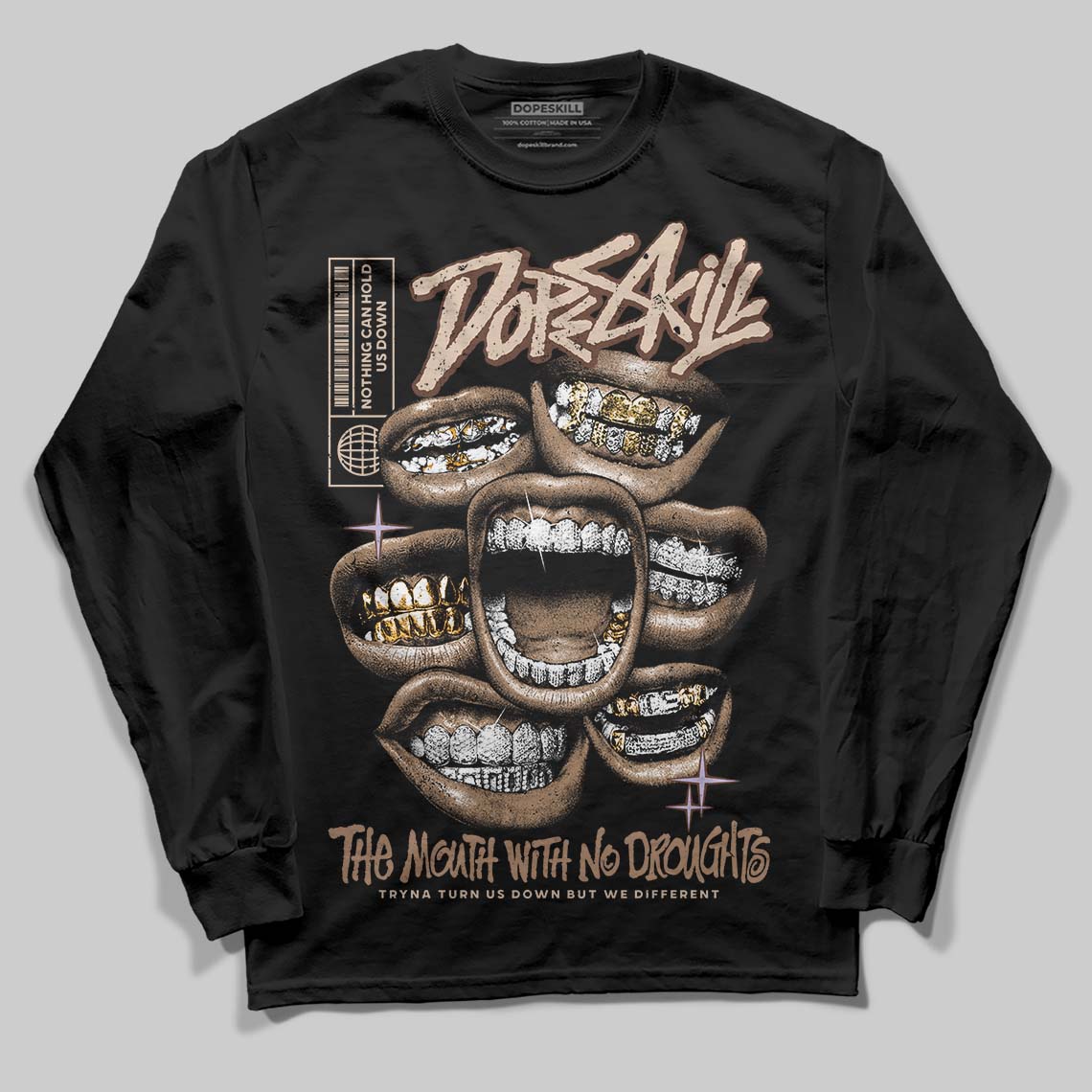 Harris Tweed x Wmns Dunk Low 'Sesame' DopeSkill Long Sleeve T-Shirt The Mouth With No Droughts Graphic Streetwear - Black