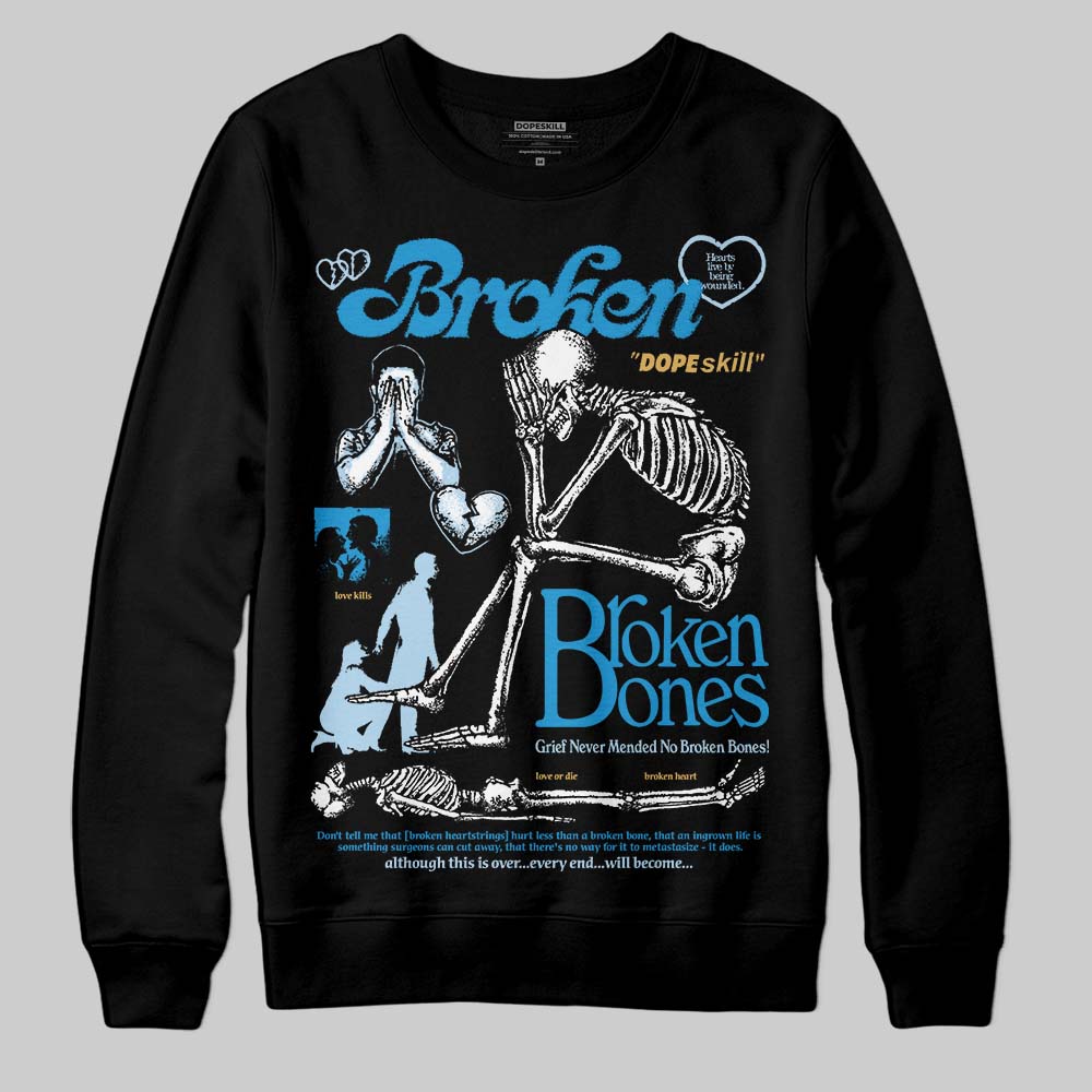Jordan 4 Denim “Worn Blue” DopeSkill Sweatshirt Broken Bones Graphic Streetwear - Black