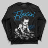 Jordan 4 Retro Military Blue DopeSkill Long Sleeve T-Shirt Flexin' Graphic Streetwear - Black