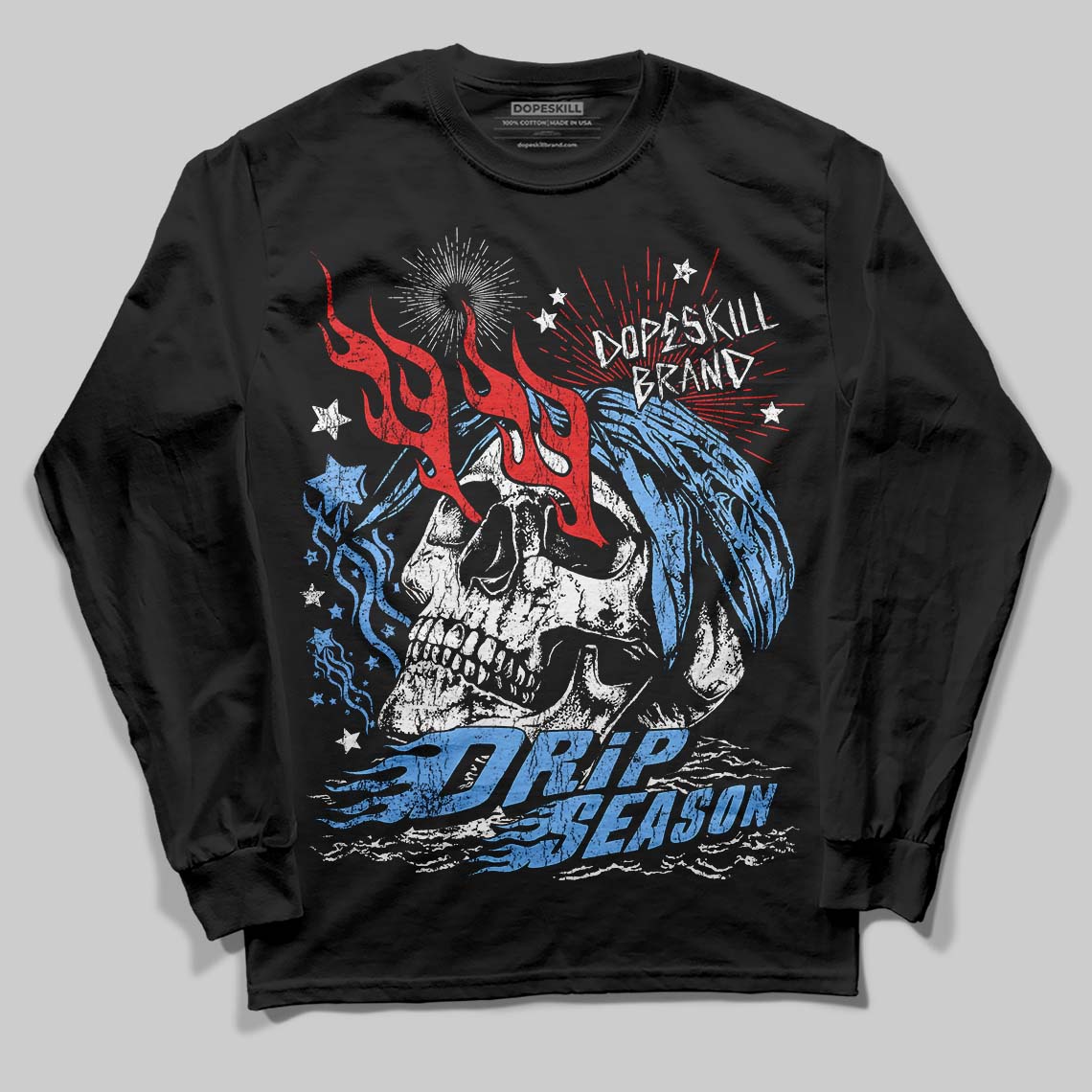 Jordan 6 University Blue DopeSkill Long Sleeve T-Shirt Drip Season Graphic Streetwear - Black